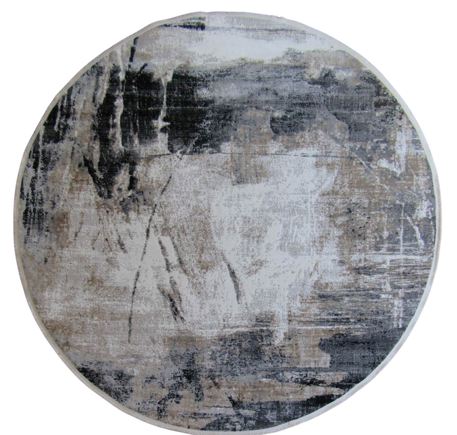 BK Carpets & Rugs – Modern Amazon Earth Round Rug – Black , Dark Grey & Beige - 2m x 2m