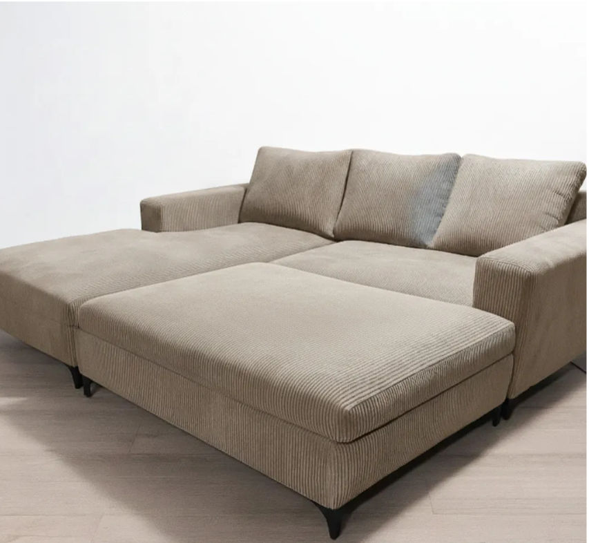 Joshy L Shape Sofa Storage Ottoman Beige Right Sided