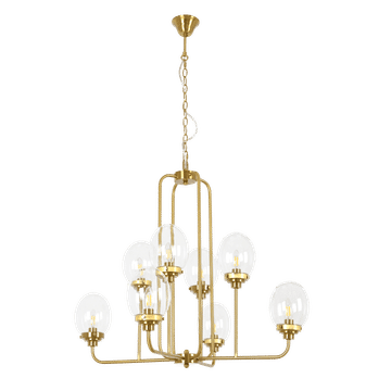 Zebbies Lighting Osiris 8 Light Gold Brass and Clear Glass Chandelier