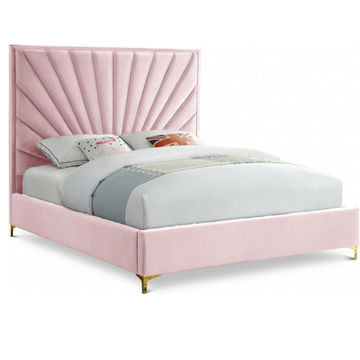 Odena Velvet Upholstered Sleigh Bed King Pink