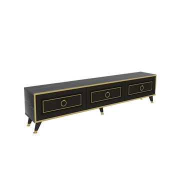 Armoire Romens 180 TV Stand - Black Marble Gold Band