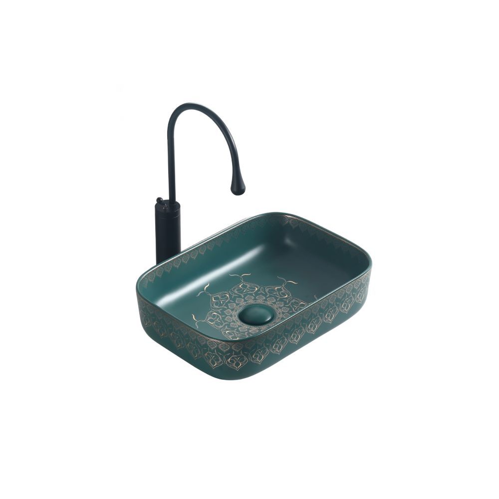 Counter top Ceramic Basin / table top - Kalina - Matt Green Square Gloss