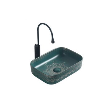 Counter top Ceramic Basin / table top - Kalina - Matt Green Square Gloss