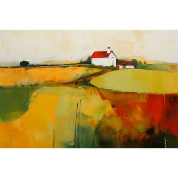 Canvas Wall Art - Abstract Painting Portrays Picturesque Farm - A1509 - [120 x 80 cm]