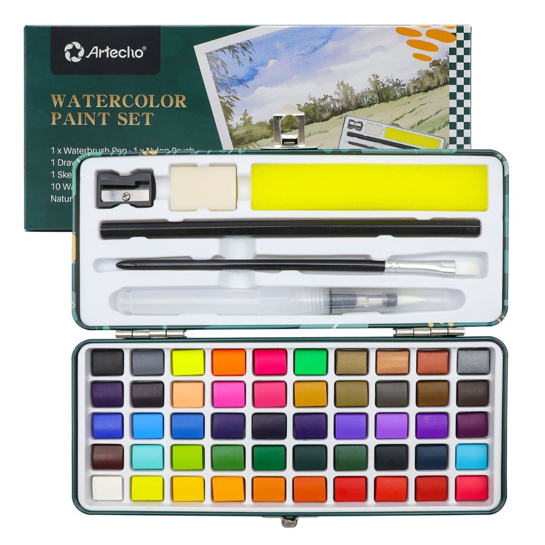 Artecho Professional Watercolour Paint Set in Tin Case with Accessories ...