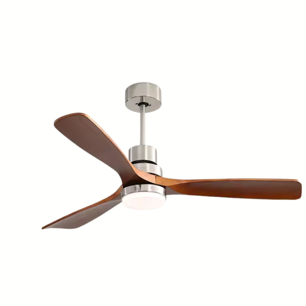 Ceiling Fan Light with Wooden Blades - Rose Wood & Silver - FLWD003