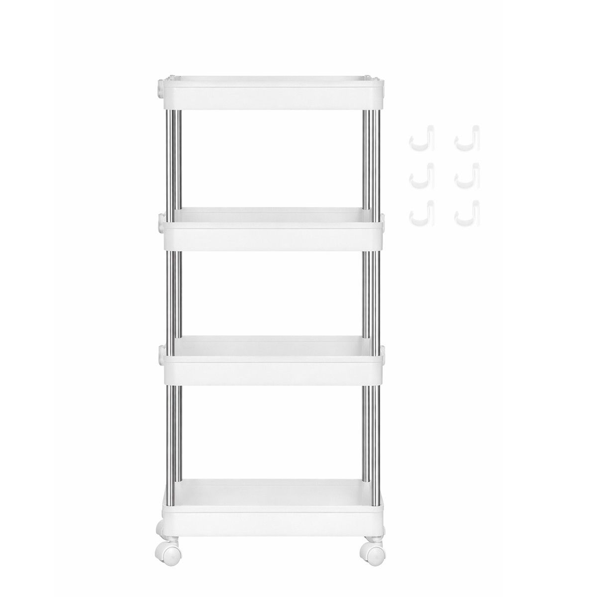 4-Tier Slim Rolling Storage Cart Utility Cart Steel Frame White