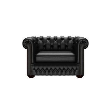 Fio Chesterfield Brown Euro Leather 1 Seater Sofa Couch (Firm) - Black