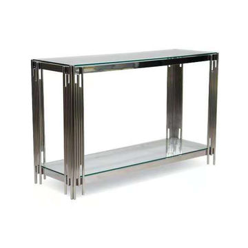 Modern Dining Server with Gold Stainless Steel Tubular Frame & Tempered Glass Top
