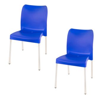Florence Heavy  Duty Plastic Bistro Chair / Patio Chair / Garden Chair / Stackable - NO ARMRESTS - BLUE  - Set of 2