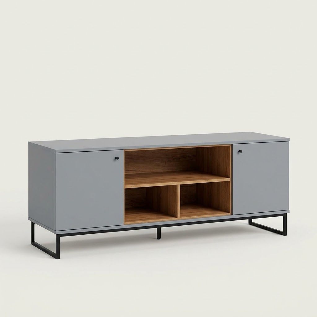 MP-Home and Kitchen 2-Door TV Stand Haida Series Grey and Wood 400 x 1600 x 580 mm