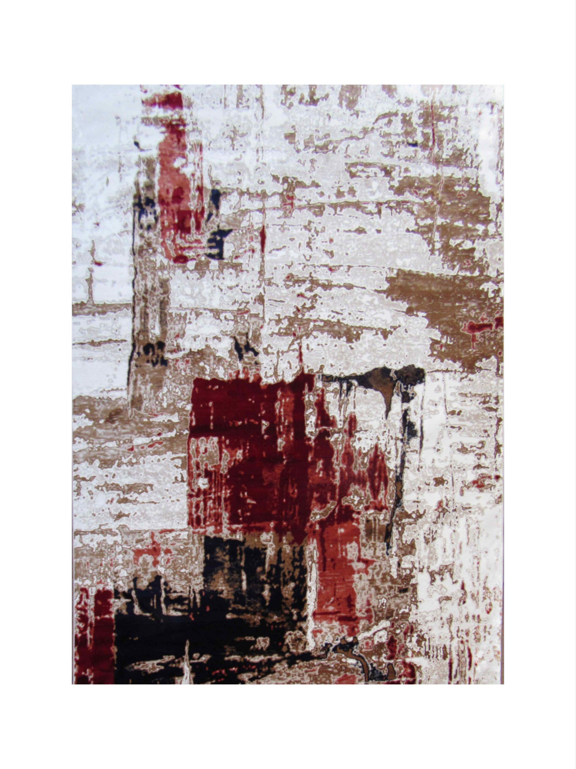 BK Carpets & Rugs - Modern Abstract Art Indoor Area Rug - 2m x 2.9m - Beige - Red