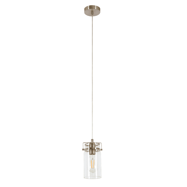 Zebbies Lighting Linden 1 Light Satin Nickel Pendant with Clear Glass