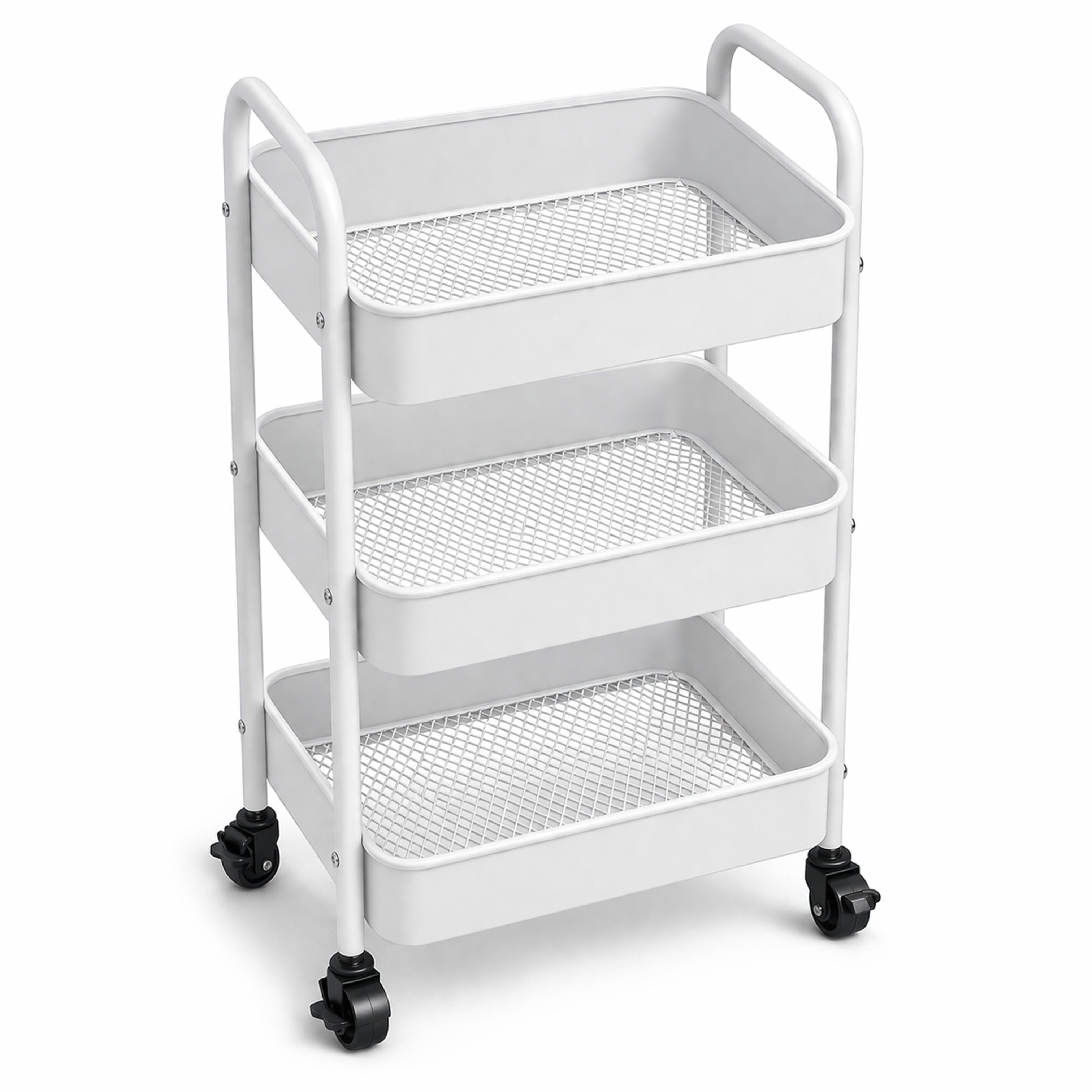Madiega Furniture - Minimalist White 3-Tier Mobile Mesh Utility Trolley