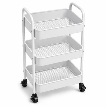 Madiega Furniture - Minimalist White 3-Tier Mobile Mesh Utility Trolley