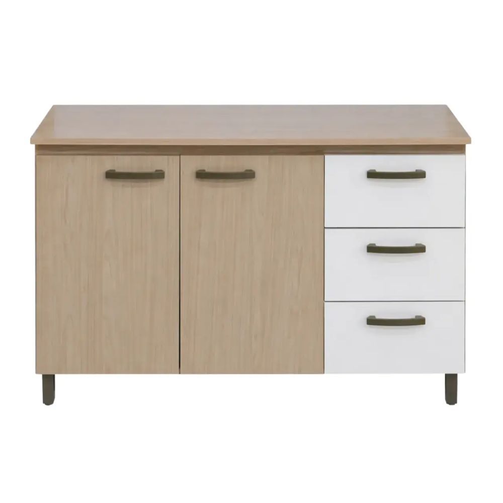 3-Door Kitchen Base Cabinet 1200 mm – Nogueira & Off White Storage Unit with Raised Legs