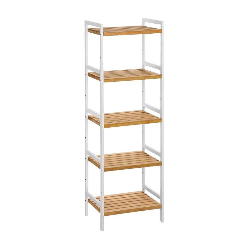 Bragg Coron 5-Tier Bamboo Storage Shelving Rack, Natural and White