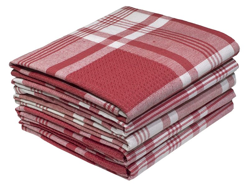 Multipurpose, Easy Fit, Absorbent Kitchen Towel - Design 2116 - 047x073cms - (05 Pc Pack) - Checks - Tomato