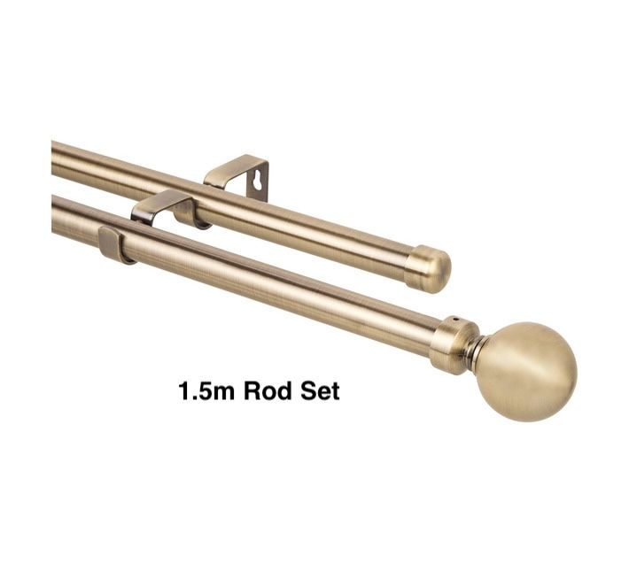 Gold Double Curtain Rod Set -Ball Finial 1.5m