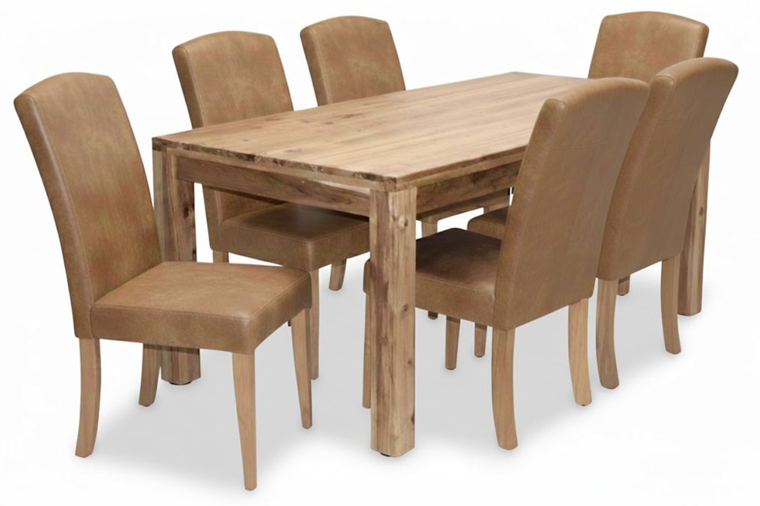 Primo Solid Blackwood Dining Set 7-Piece 18001000 1 Table 6 Genuine Leather Chairs (Tan)