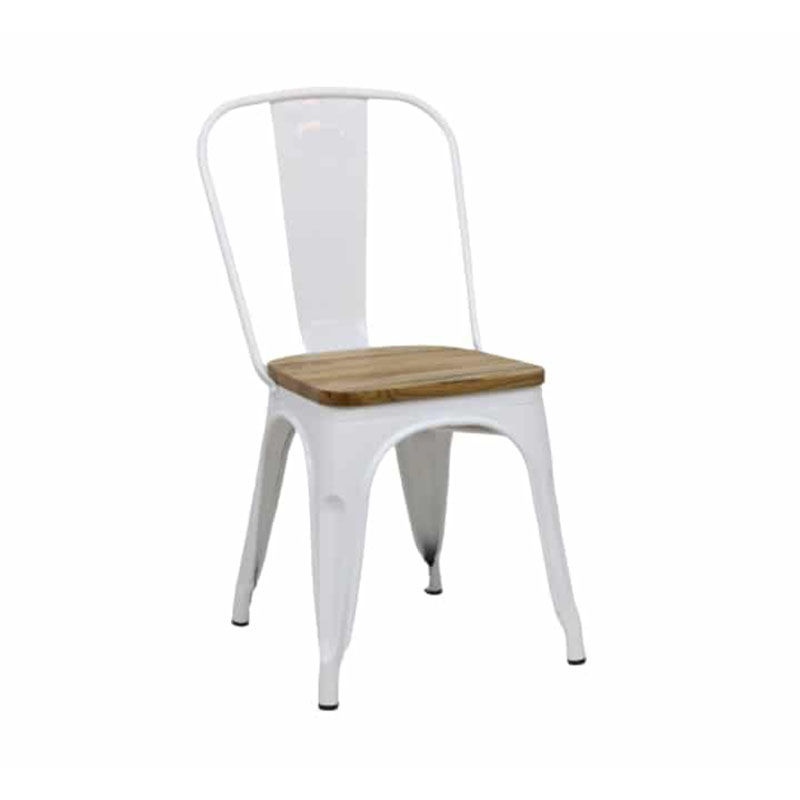 Vividitto - High Back Tolix Chair With Wooden Seat - White