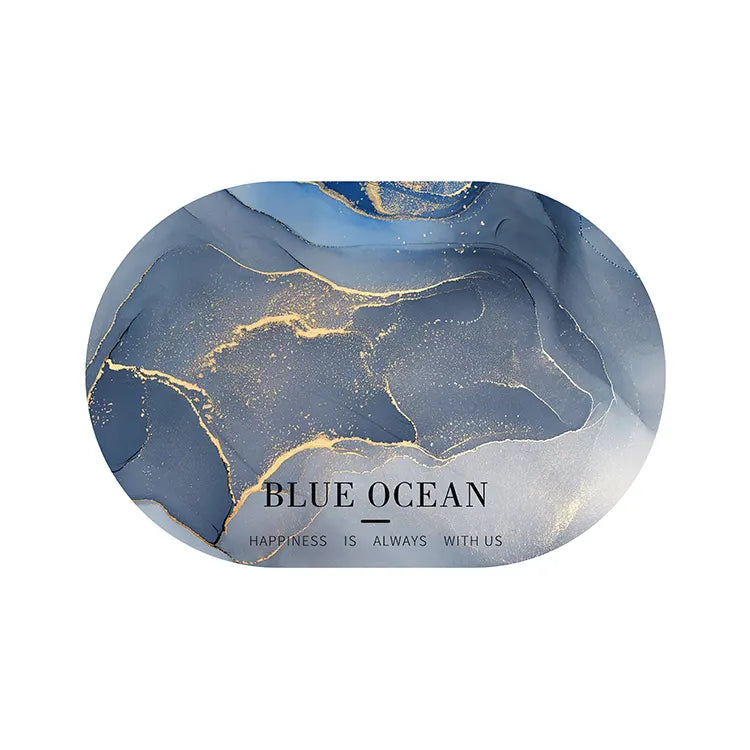 Water Absorbant Bath Mat - Blue Ocean - Oval