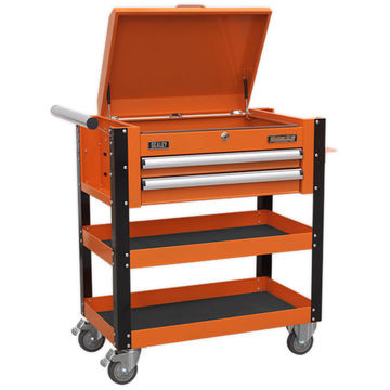 HD Mobile Tool & Parts Trolley 2 Drawer & Locking Top Orange Sealey
