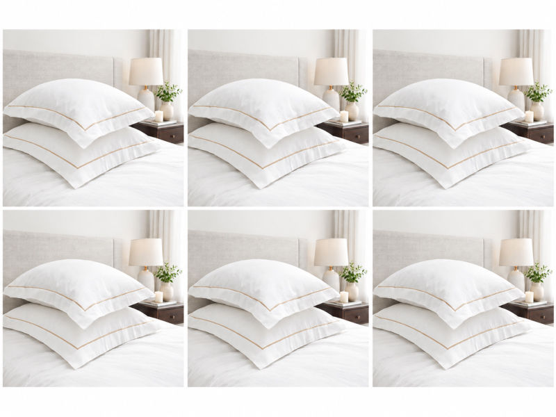 Premium Collection Soft Touch - Oxford Creme Brulee Satin Stitch Pillow Cover Set - Continental - (6 Sets)