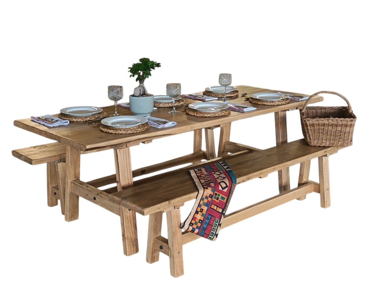 Harvest Home Furniture Set of 1 Harvest Table and 2 Harvest Benches