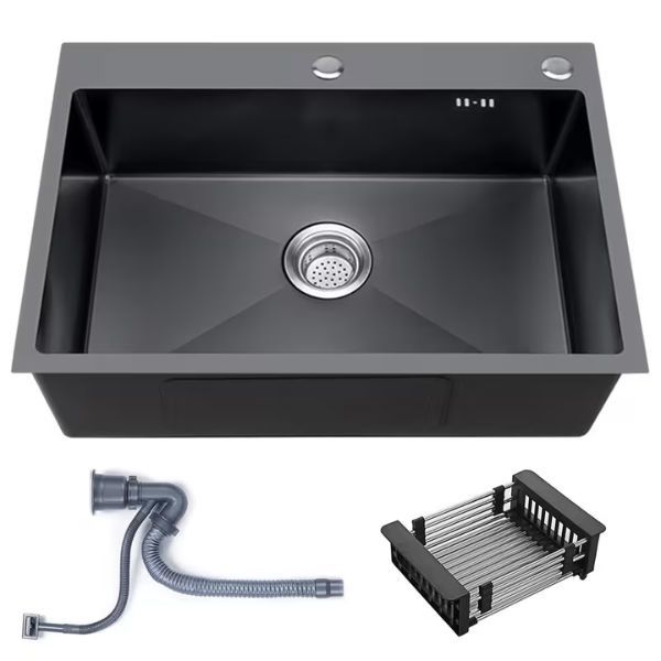 Onyx Black Stainless Steel Workstation Kitchen Sink with Drain Basket