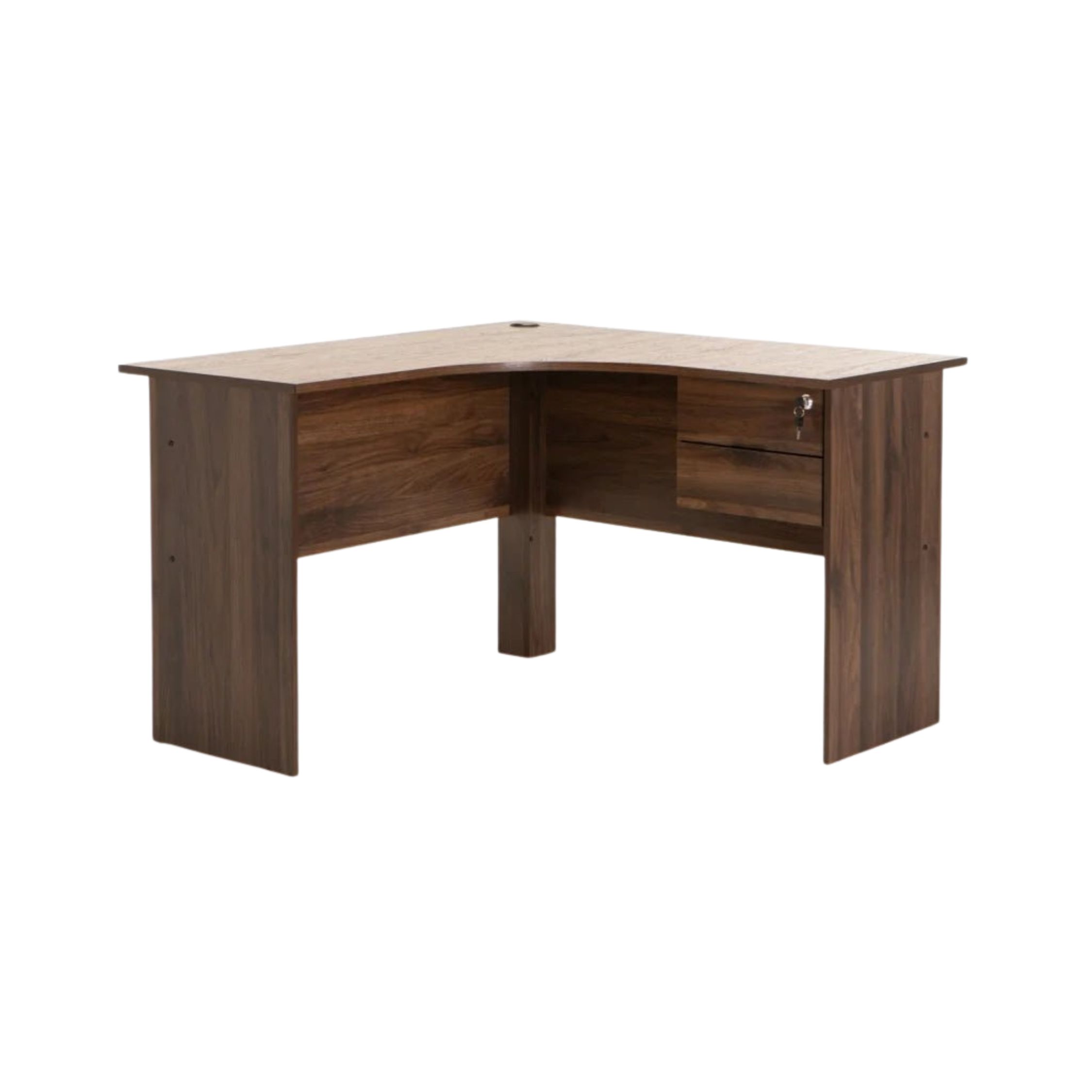 120cm Corner Office Desk with 2 Drawers - Walnut