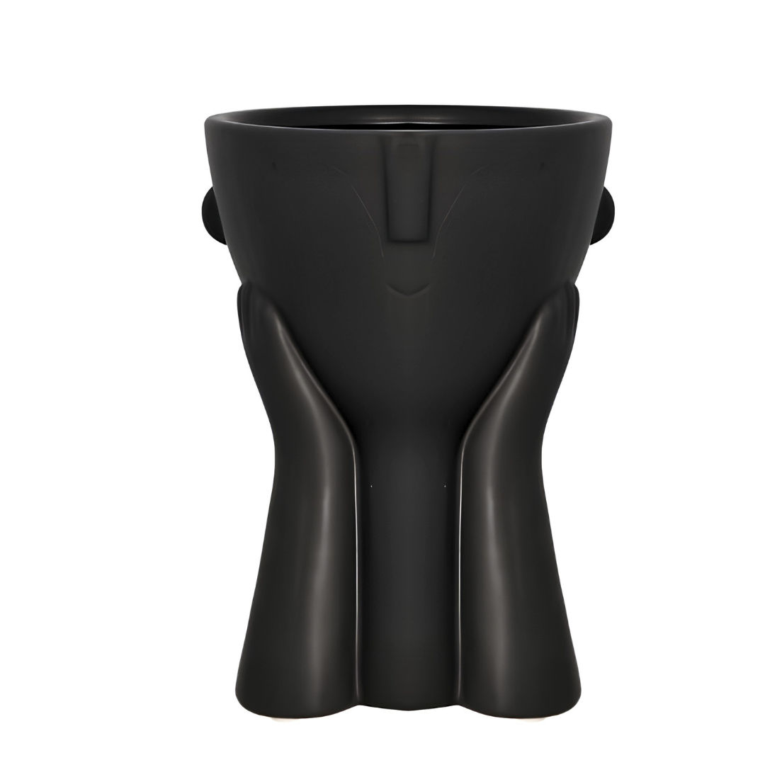 Danny Home Modern Abstract Face Ceramic Flower Vase & Planter (15.6 x 20cm) – Matte Black