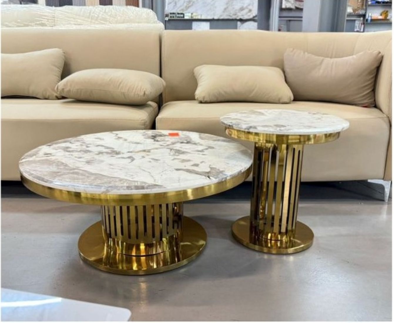 Luxe Slatted Gold & Marble Coffee Table Set