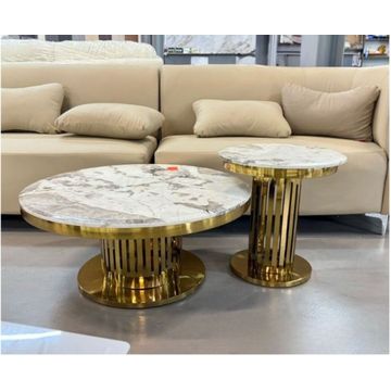 Luxe Slatted Gold & Marble Coffee Table Set