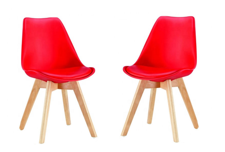 Crimson Wood Fusion Set of 2 Red Chairs with Wooden Legs LEROY