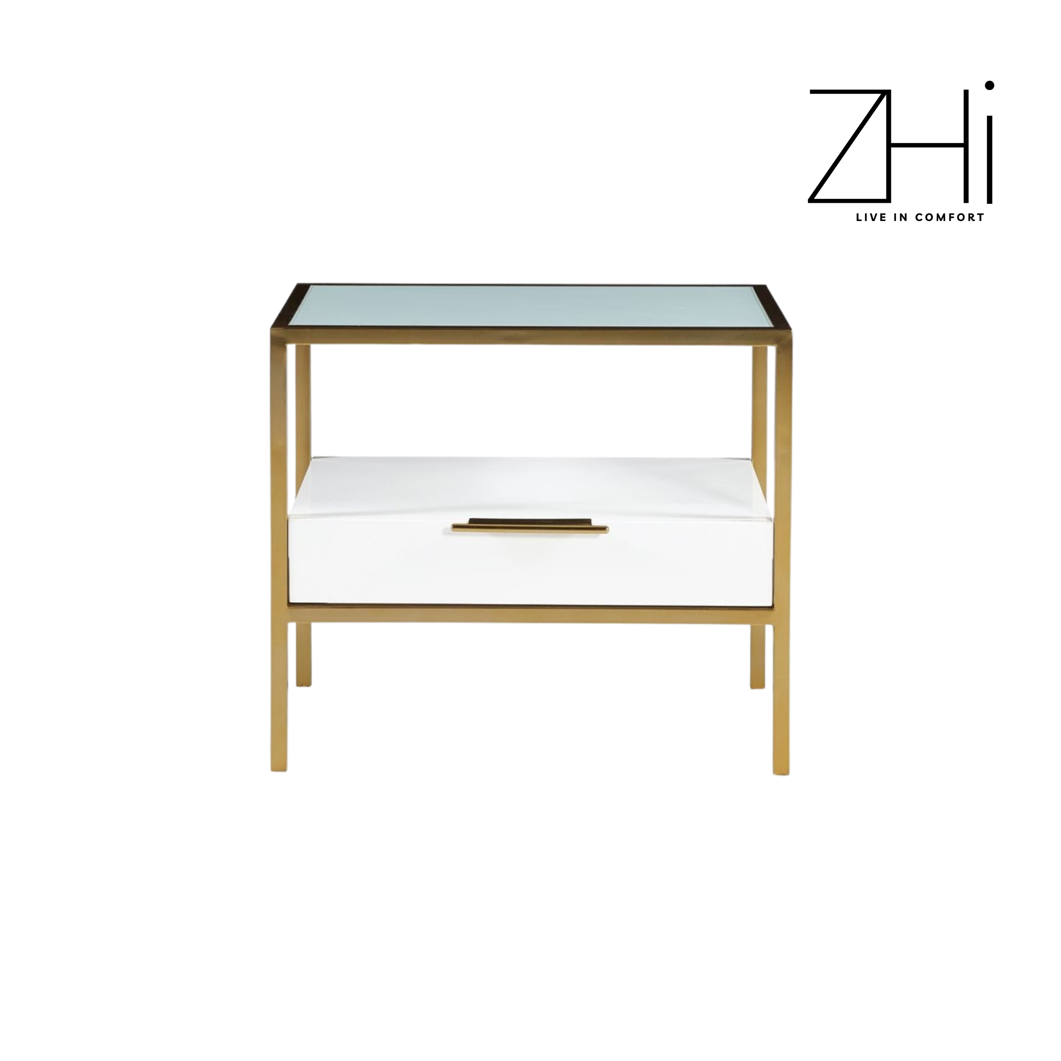 Gold Framed White Glass Nightstand