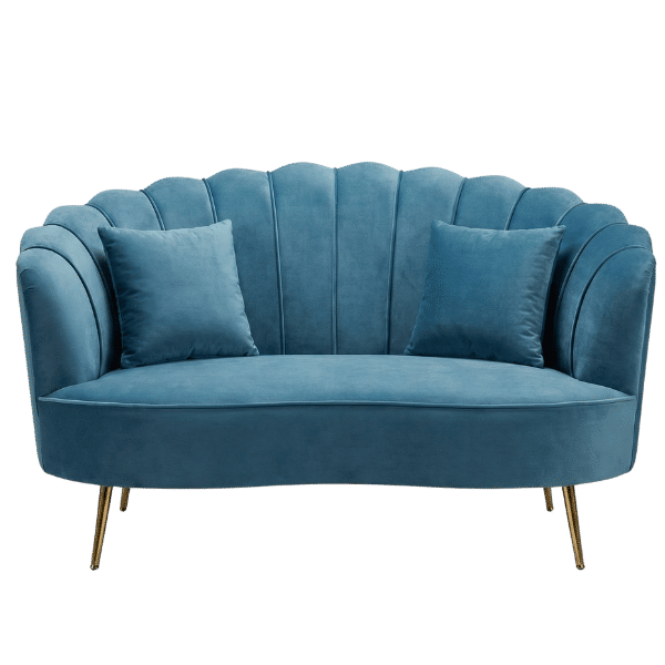 The Serena – Teal Blue Velvet Scalloped Channel Tufted 2-Seater Loveseat