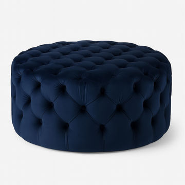 Clark Round Velvet Upholstered Ottoman Medium Blue