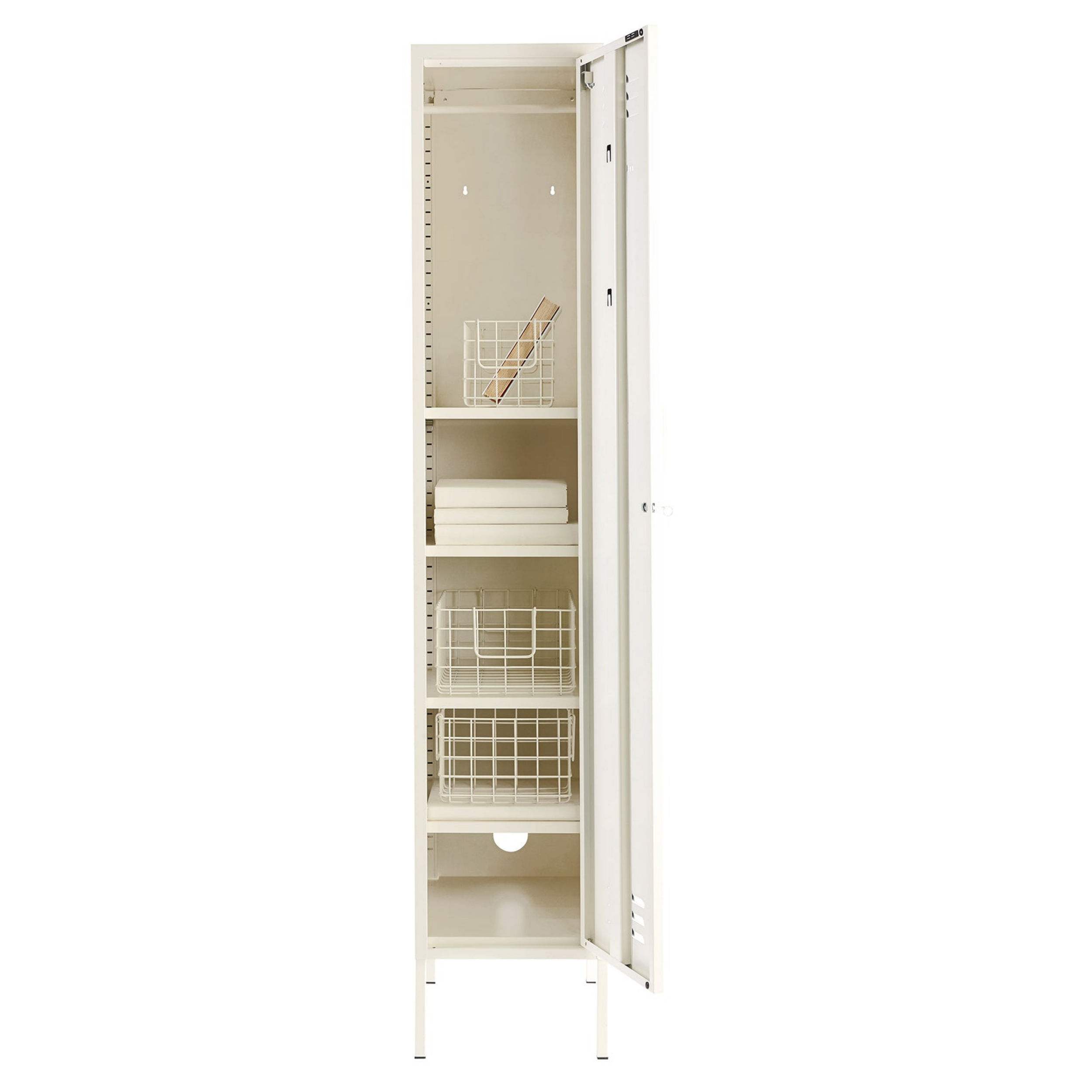 Steel Single Door Wardrobe Skinny Locker Storage Cabinet Cupboard - White