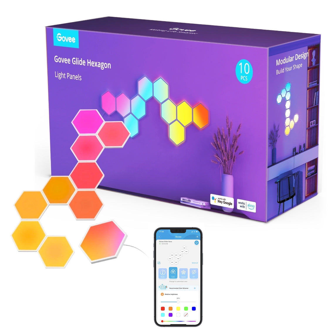 Govee Glide Hexa Light Panels (10PCS) - Smart RGBIC for Gaming & Ambiance