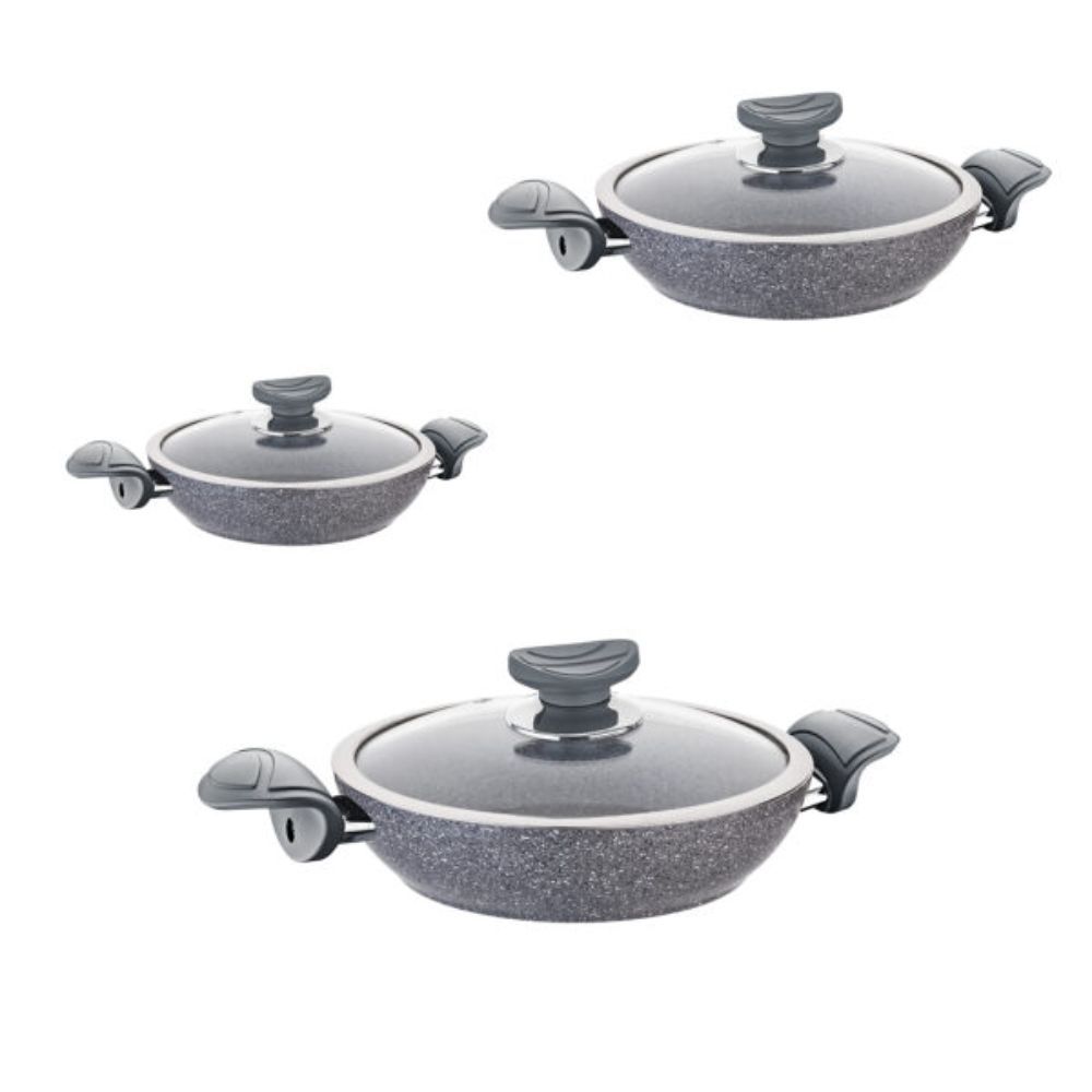 OMS 6-Piece Granite Pot Set – Grey Non-Stick Cooking Pots with Lids