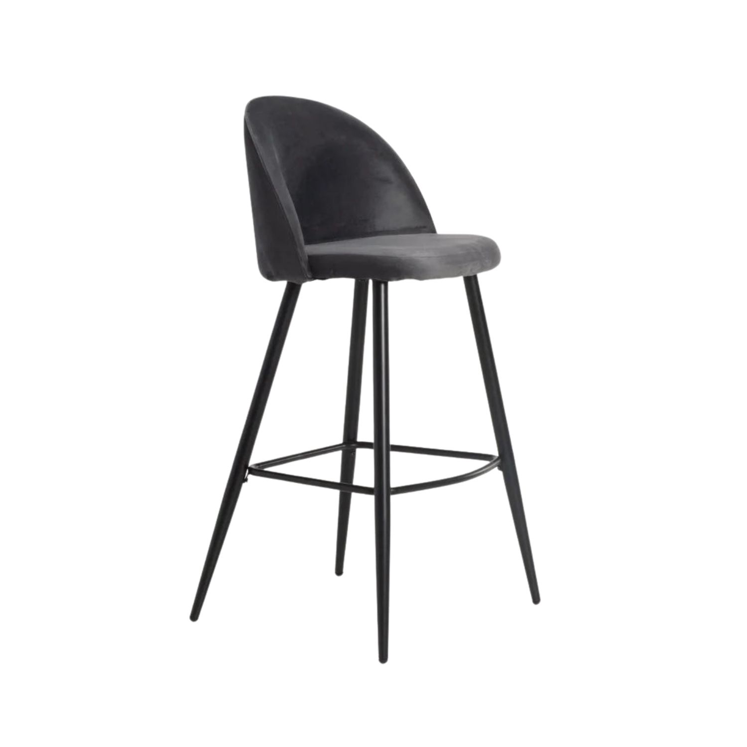 Luxury Velvet Barstool with Metal Frame - Grey