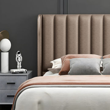 Coralie Upholstered Velvet Wingback Headboard Brown Three Quarter