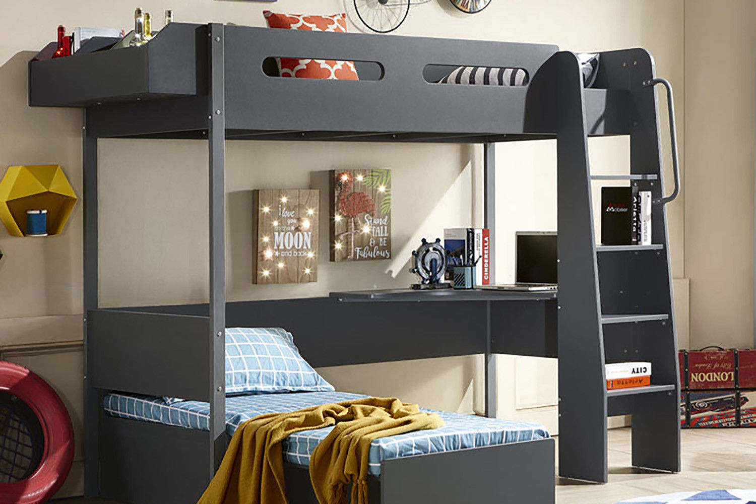 Nomettco Study Bunk Bed - Charcoal