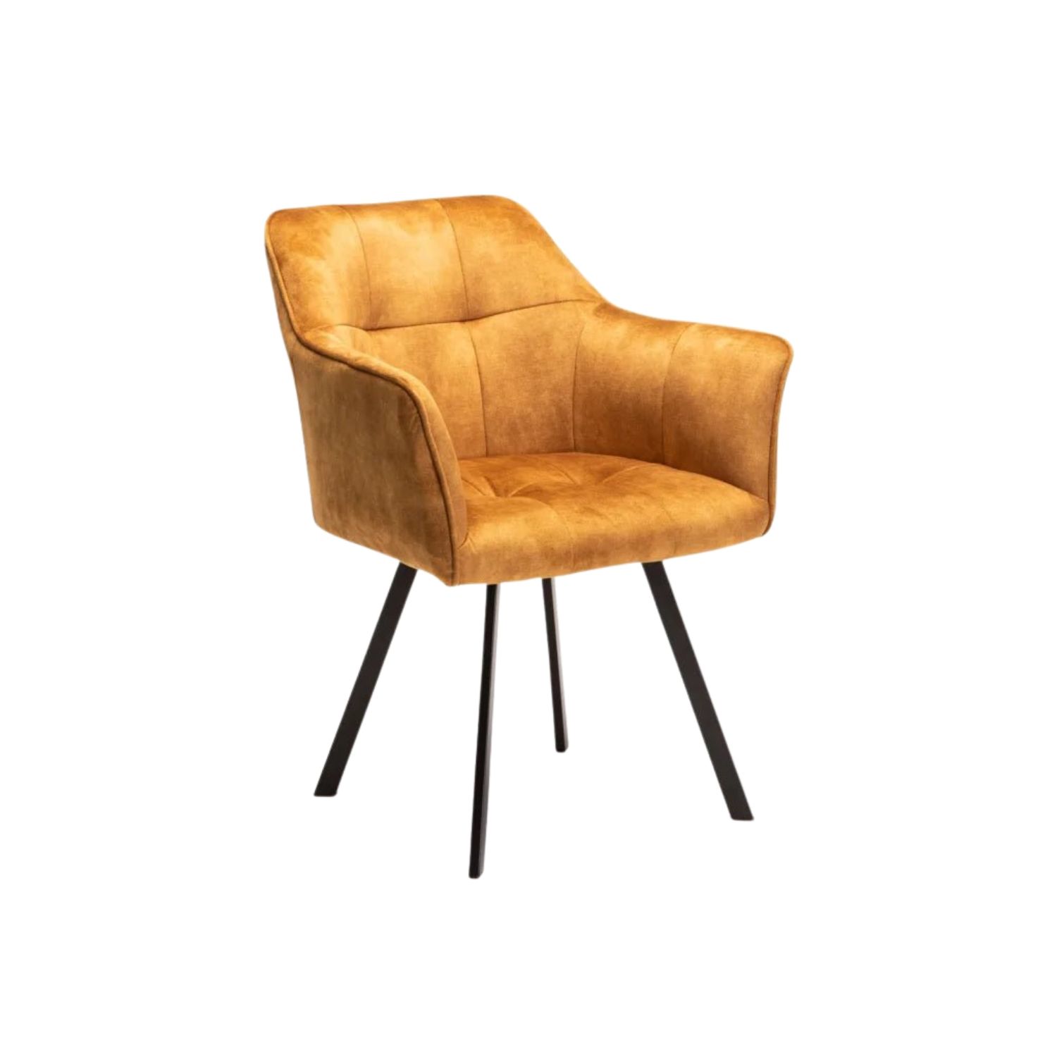 Luxury Velvet Dining Chair with Tufted Arms - Mustard
