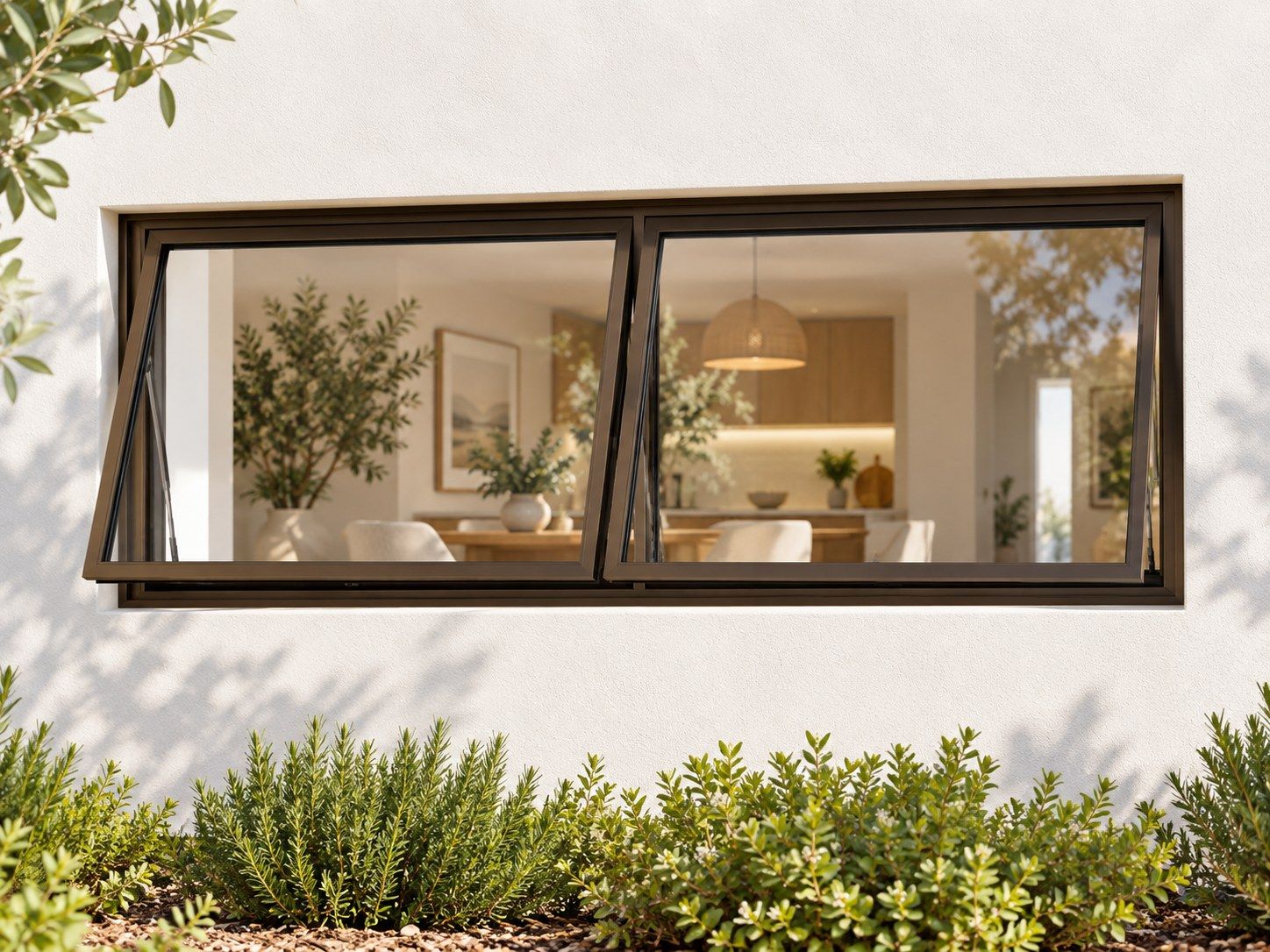 Kenzo Premium Top-Hung Aluminium Window - Bronze, 1200 600 mm, Two Side-by-Side Openers, Clear Glass