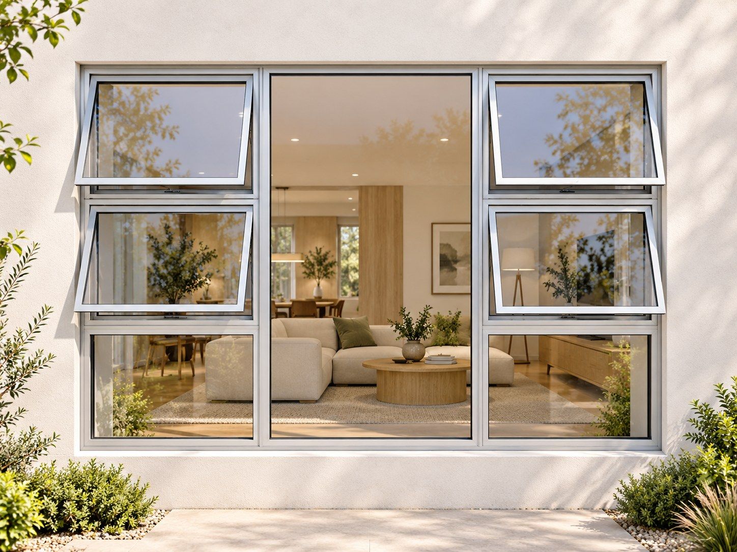 Kenzo Premium Top-Hung Aluminium Window - Silver, 2400 1800 mm, Four Openers with Fixed Centre and Lower Panes, Clear Glass