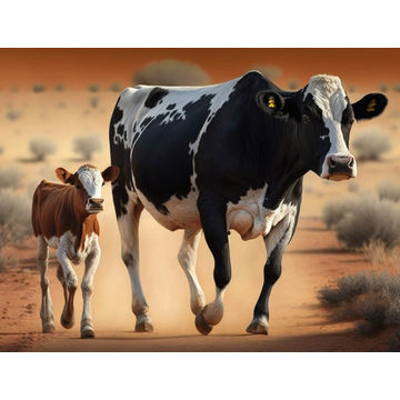 Canvas Wall Art - Nguni Cow Walking With Calf - B1462 - [120 x 80 cm]