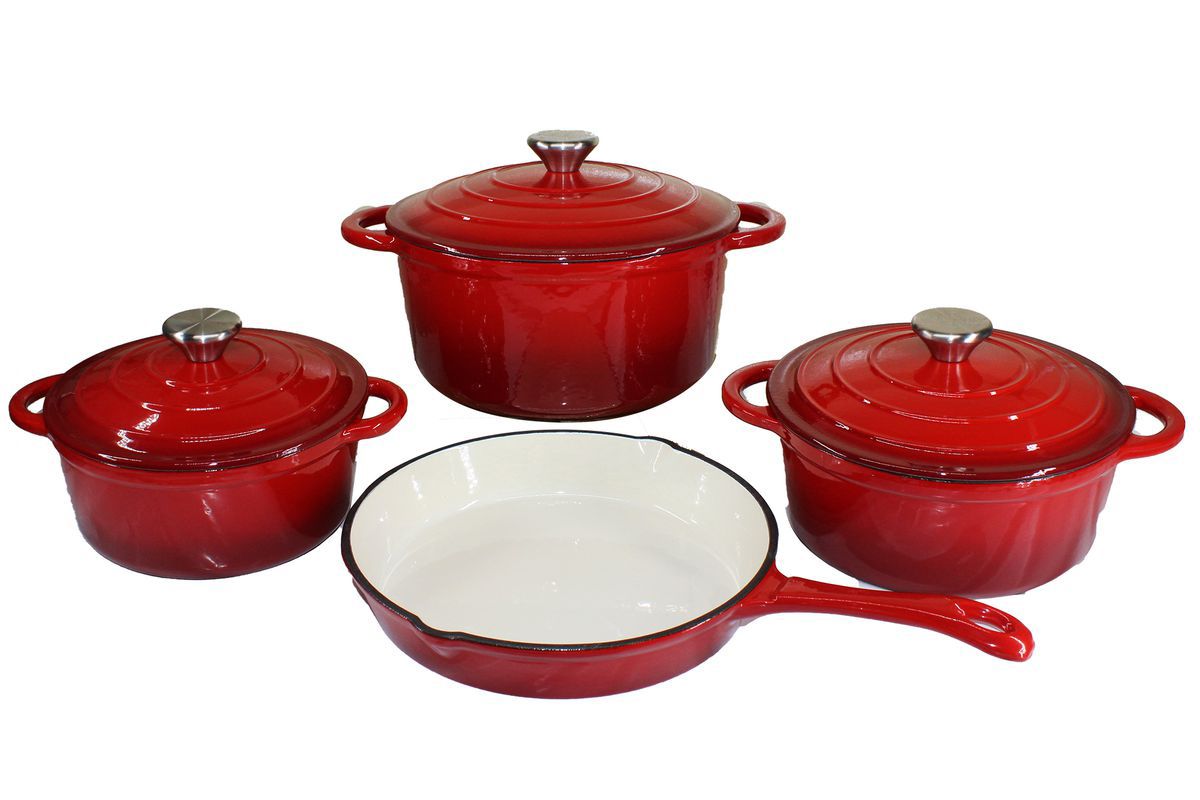 Homepro - 7 Piece Cast-iron Pot Set - Red