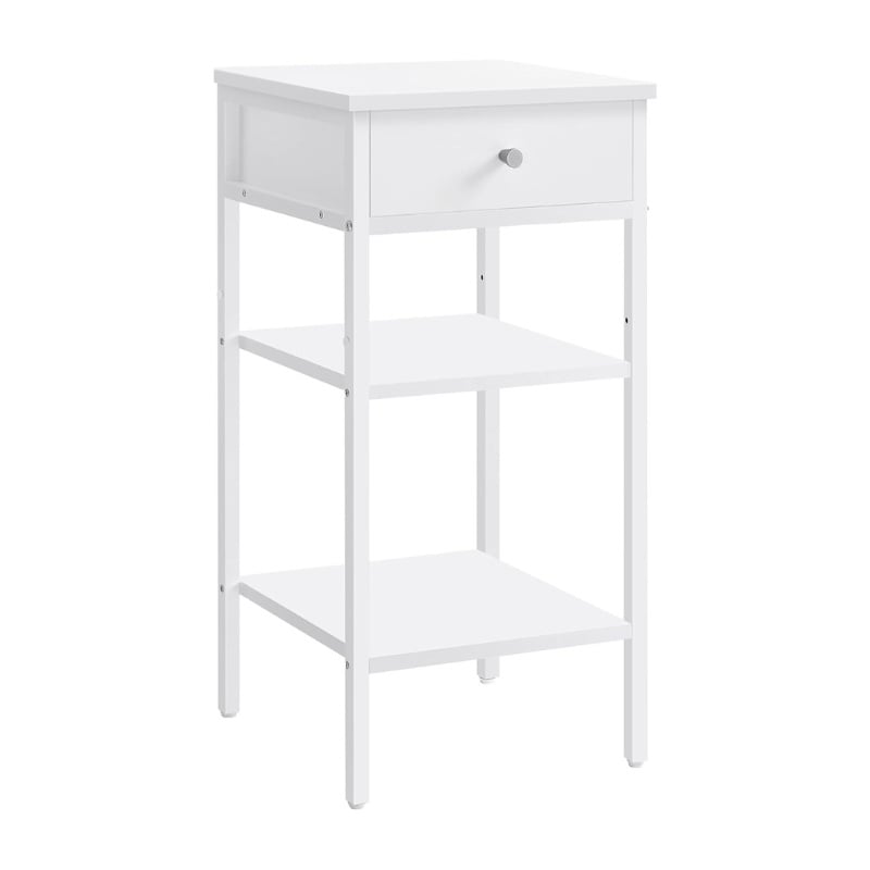 Bragg Batan Side Table with 1 Drawer and 2 Storage Shelves, White